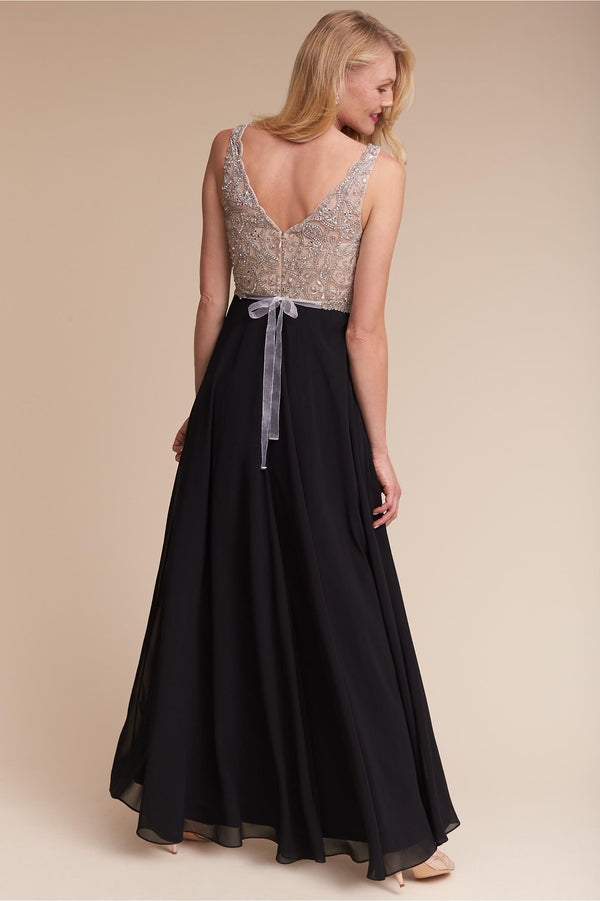 BHLDN Aidan Mattox Regina Gown Champagne Black Adinas