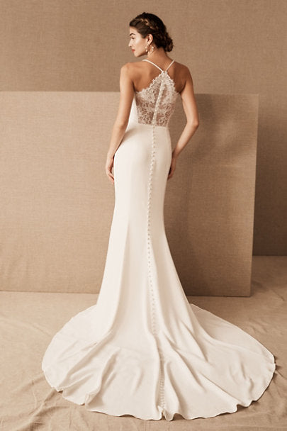 Crepe Racerback Wedding Dress with Halter Neckline  Bridal gowns mermaid,  Wedding gowns mermaid, Racerback wedding dress