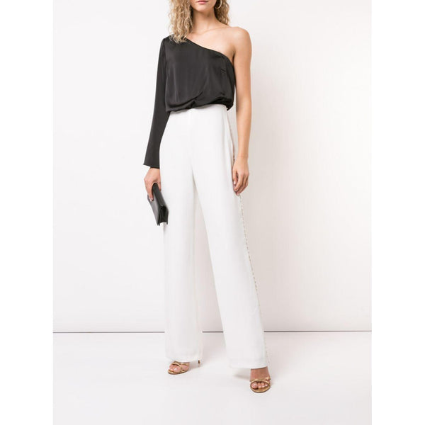 Aidan Mattox Asymmetric Long Sleeve Jumpsuit Black Ivory