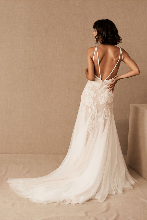 Illusion Open Back Lace Bridal Slip Dress